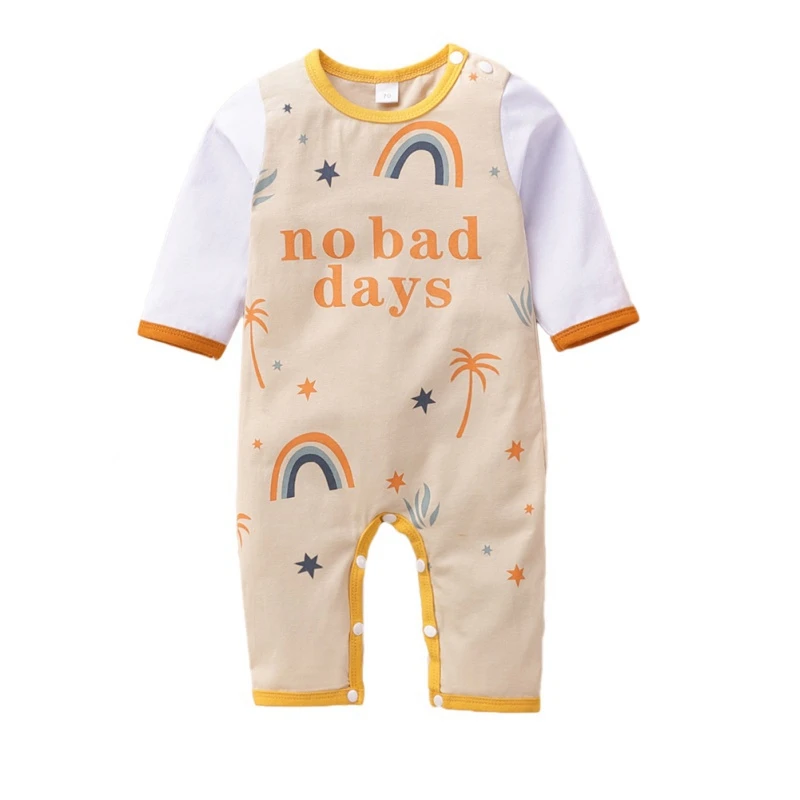 

2020 New Autumn Baby Boy Girl Letter Rainbow Pattern Rompers Long Sleeved Trousers Jumpsuit Infant Bodysuit
