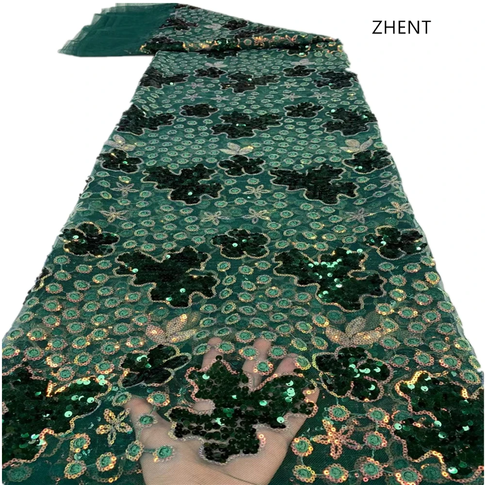 

​ ZHENT Luxury African Lace Fabric Heavy Sequin Embroidery French Tulle Mesh Lace 2021 Net For Wedding Dress XX-105