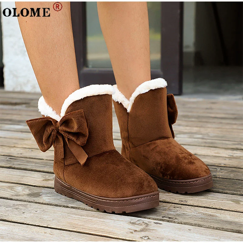 

Women's Snow Boots Winter Warm Casual Fur Ankle Women Plush Flat Shoes Bow Warm Snow Boots 2020