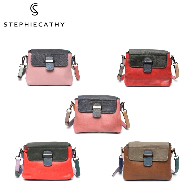 SC Женская винтажная цветная кожаная Лоскутная сумка-мессенджер брендовый