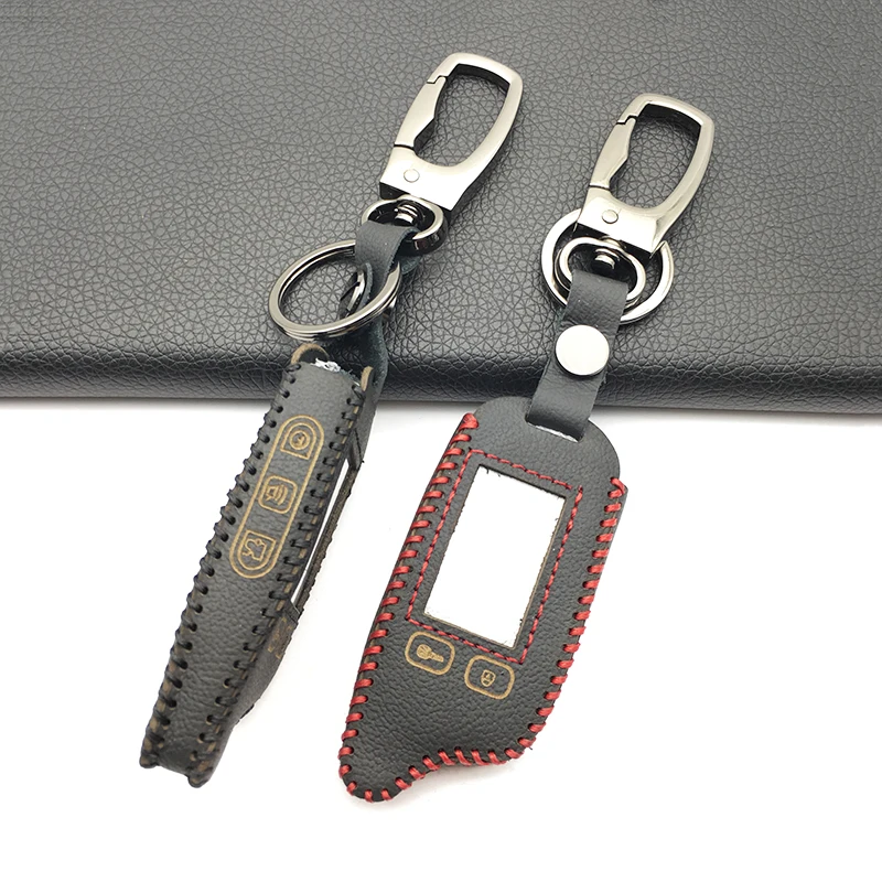 

TW 9010 LCD Remote Control Keychain Leather Fob Case for Russian Version Tomahawk TW9010 Two Way Car Alarm System TW-9010