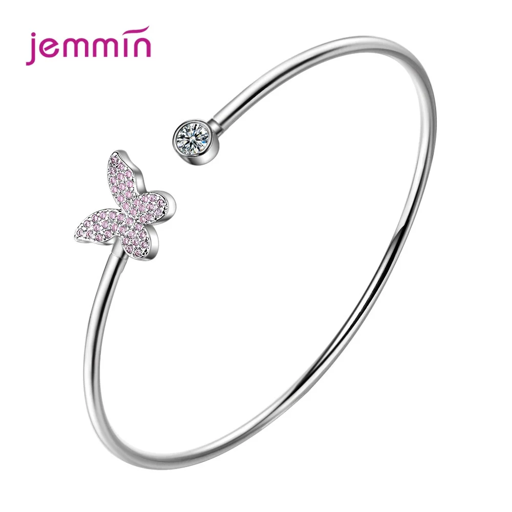 

Sweet Lotus Leaf Butterfly Dragonfly 925 Sterling Silver Open Cuff Bracelets Women Crystal Bangle Friendship Jewelry Gift