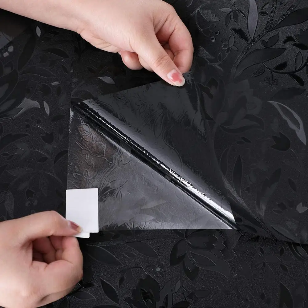 

BUNPIG Black Tulip Total Blackout Window Film 100% Light Blocking Glass Door Sticker Room Darkening Window Cling Heat Control