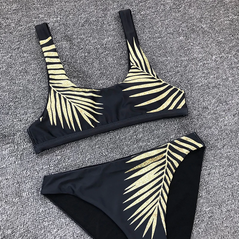 

2021 New Sexy Leave Print Female Swimsuit High Waist Bikini Women Swimwear Two-pieces Bikini Set Bather Bathing Suit Swim