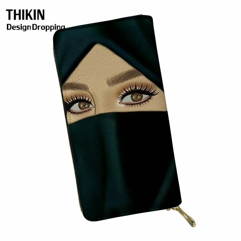 THIKIN Hijab Face Muslim Islamic Gril Eyes Printed Women Fashion Travel PU Wallet Ladies Money Purse for Credit Card Holder 2019 | Багаж и