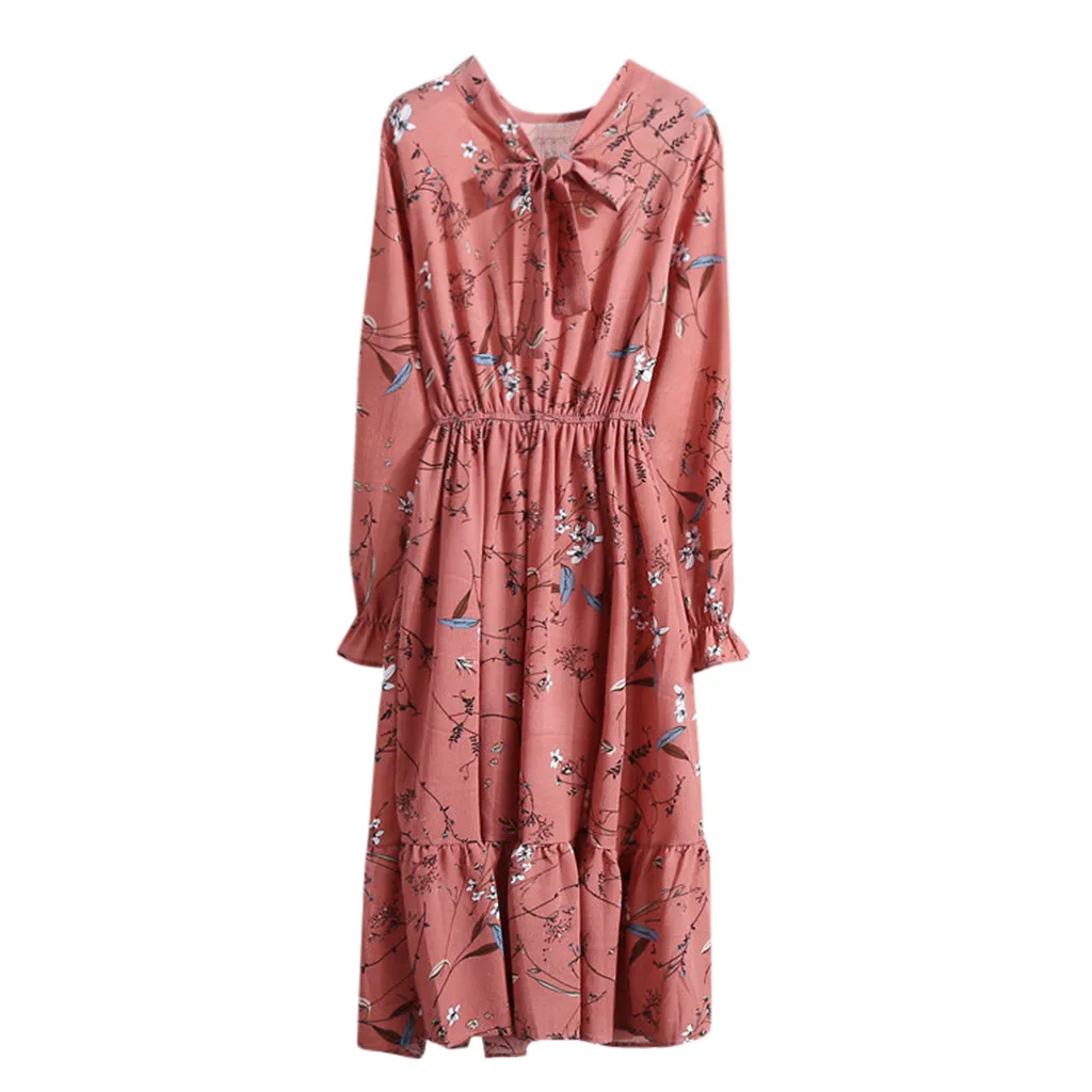 Женское платье с цветочным принтом повседневное Бандажное длинным рукавом и