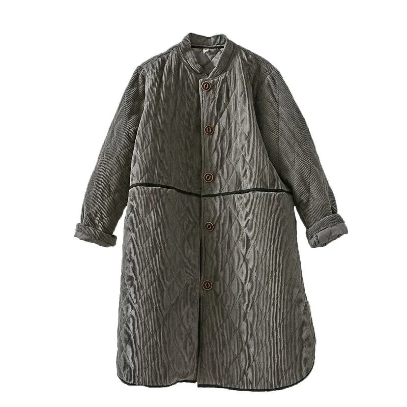 Вельветовая куртка в стиле ретро свободная Толстая стеганая с хлопковой