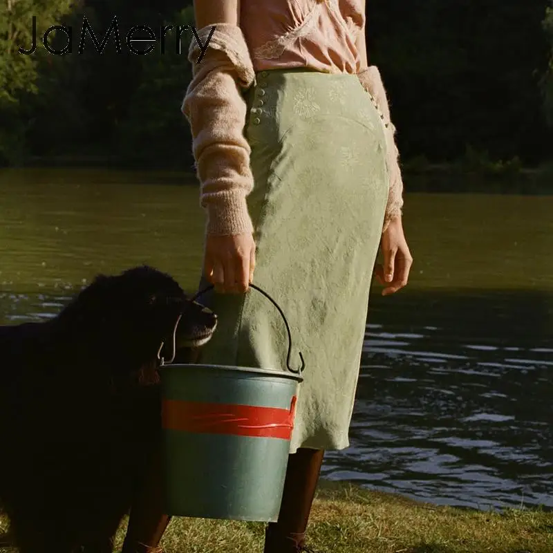 JaMerry винтажная юбка миди с цветочным принтом женская элегантная прямая на