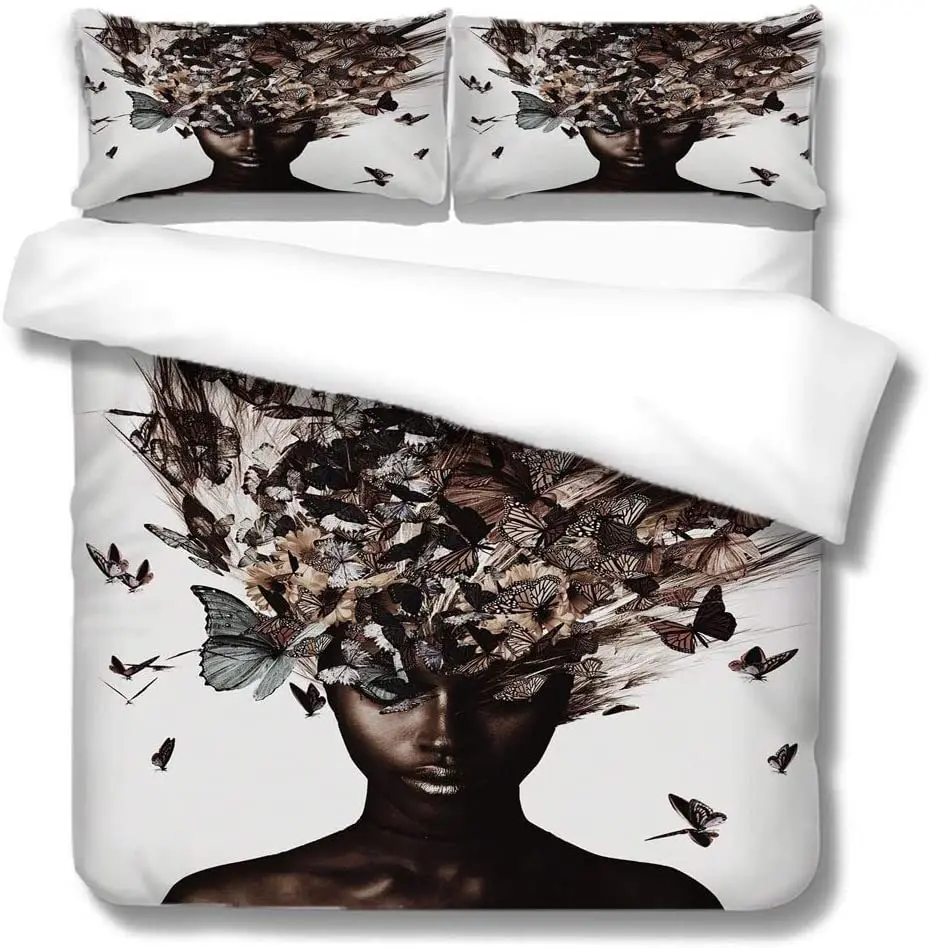 

Queen Black Girl Duvet Cover Set, 3D Floral Bedding Set (No Comforter, 3 PCS)