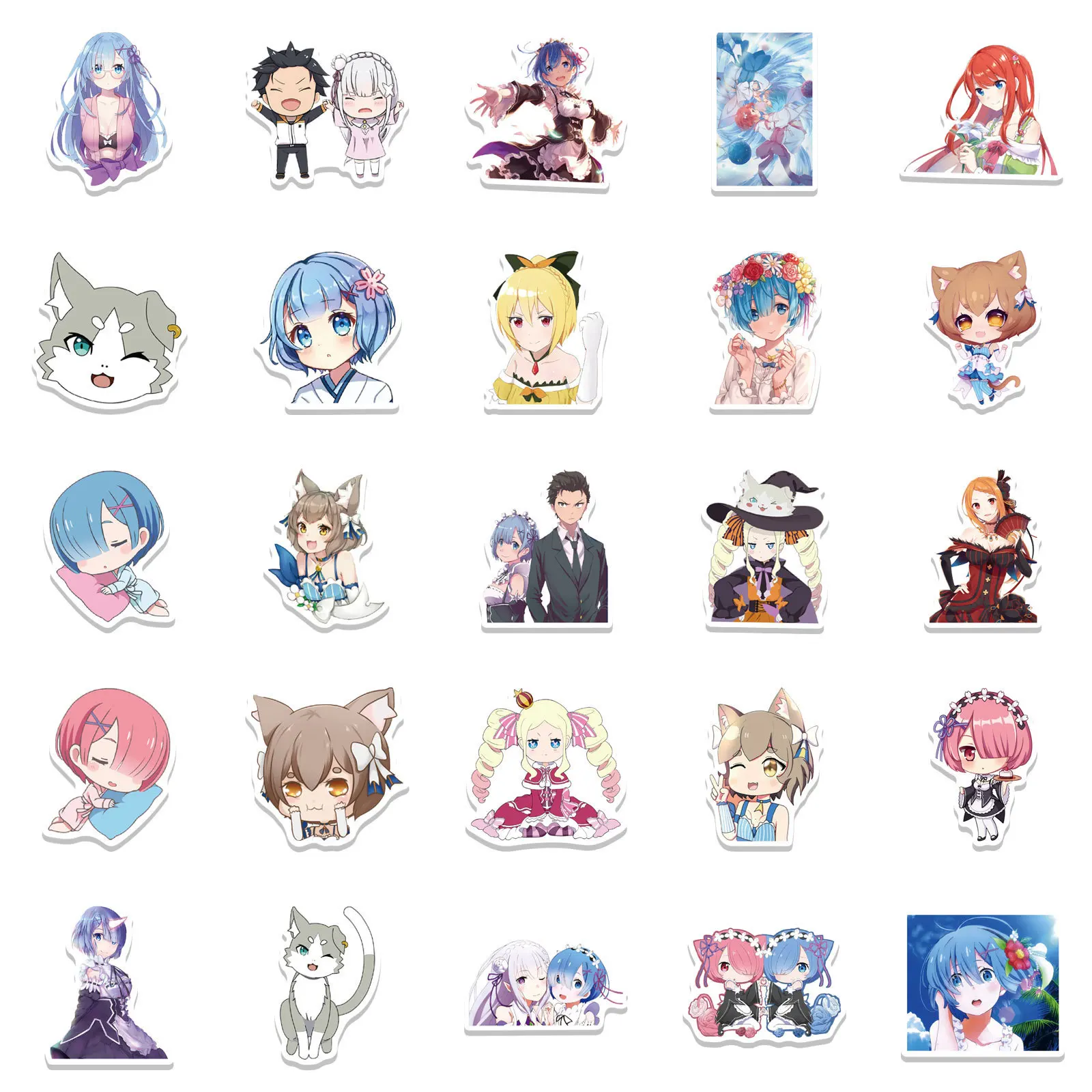 Pegatinas de Anime para chica, juguetes de dibujos animados Rem Ram, pel&iacute;cula de recuerdo, 50 Uds./lote-3