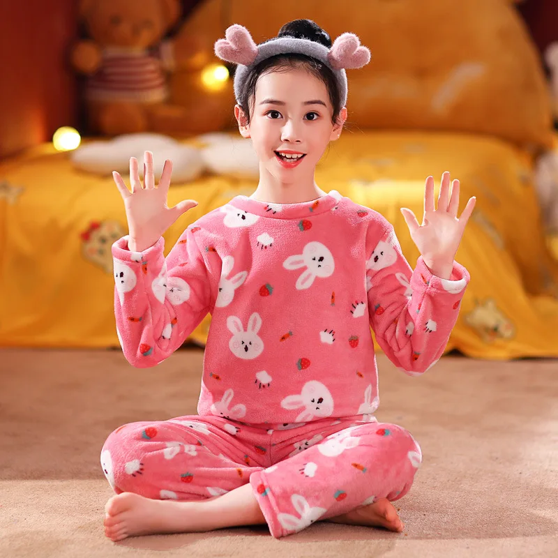 Pijamas de manga larga para ni&ntilde;os y ni&ntilde;as, ropa de dormir de lana Coral, conjuntos de pijamas para ni&ntilde;os de 6, 8, 10, 12 y 16 a&ntilde;os, Invierno-1