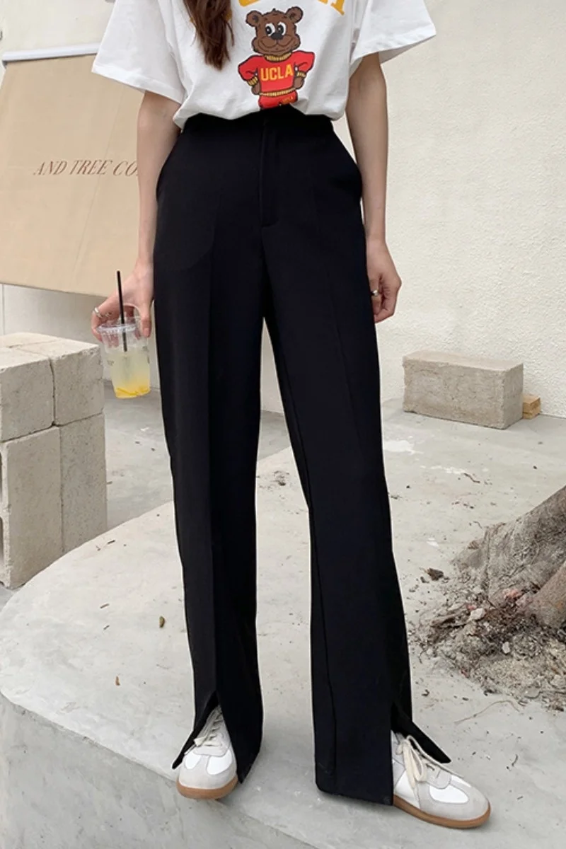 Брюки с завышенной талией подвесные черные Костюмные брюки женские летние