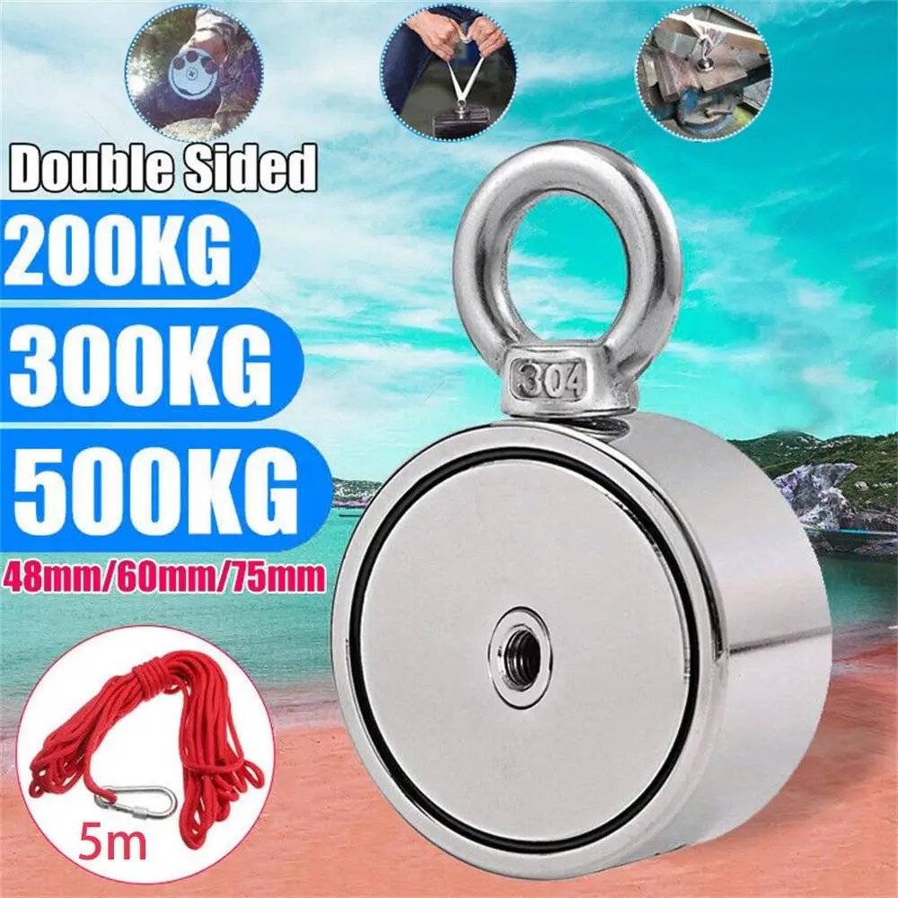 Мощный Неодимовый магнит 500/300/200 кг с кольцом держателем + 5 м веревкой|Крючки и