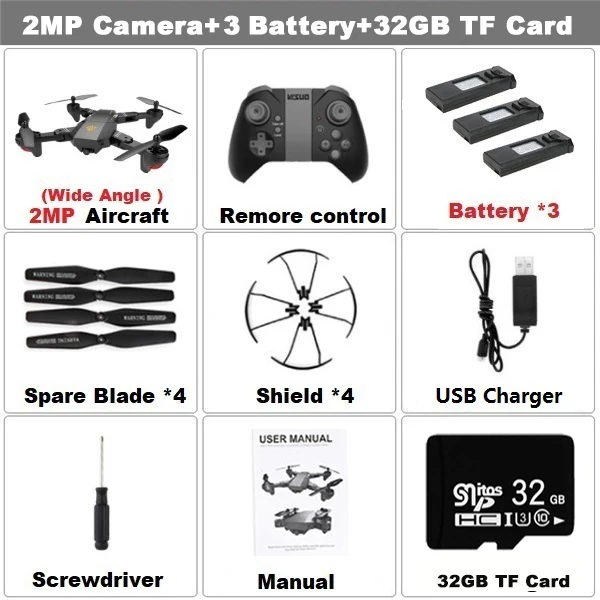 VISUO XS809HW Дрон 2MP широкоугольный wifi FPV камера Дроны с камерой 0.3MP селфи складной RC Квадрокоптер мини Дрон CS SG107 - Цвет: 2MP 3B 32GB