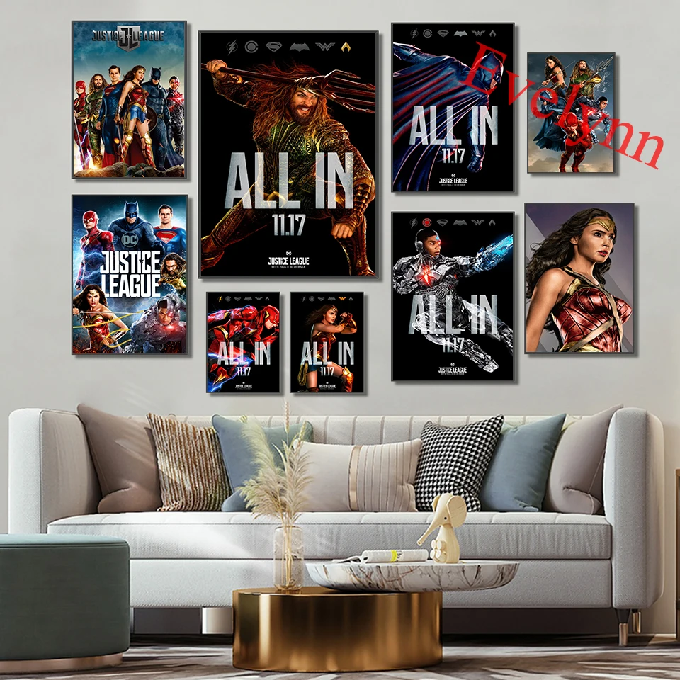 

Justice League Superhero Movie Poster Marvel Art Painting Wonder Woman Modern Living Room Decor Canva Nordic Wall Art Print Gift