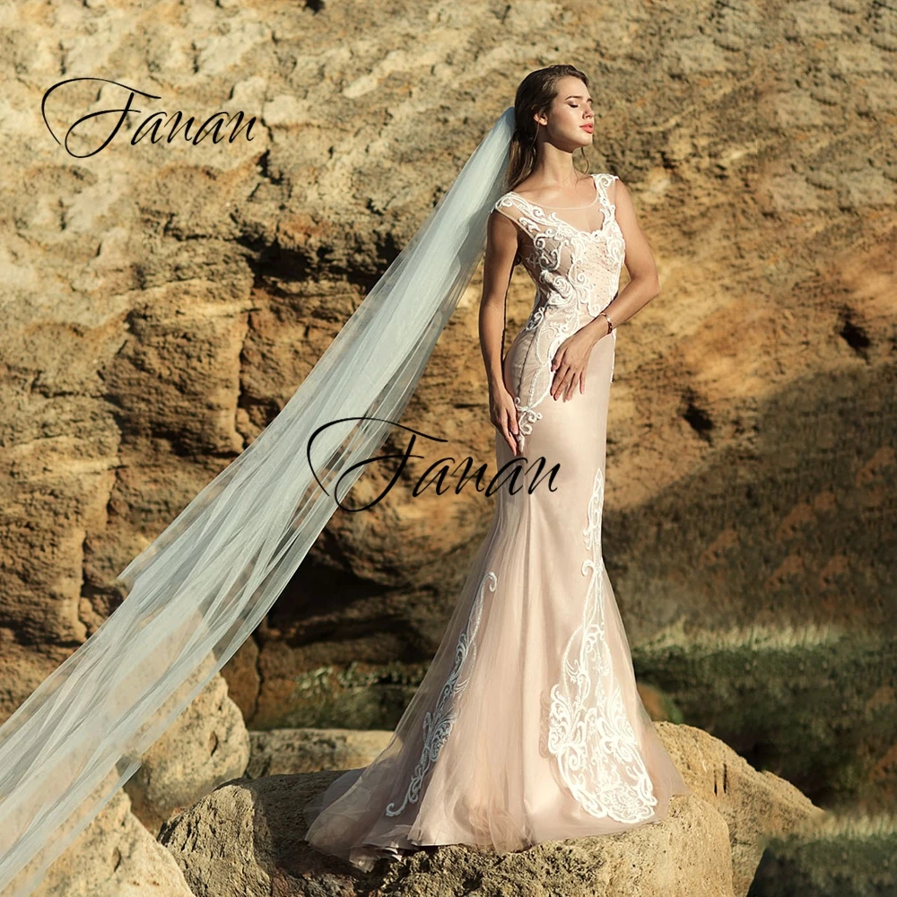 

New Sleeveless Scoop Neck Wedding Dress Mermaid Lace Appliques Sweep Train Bridal Gown robe de soirée de mariage платье Платья