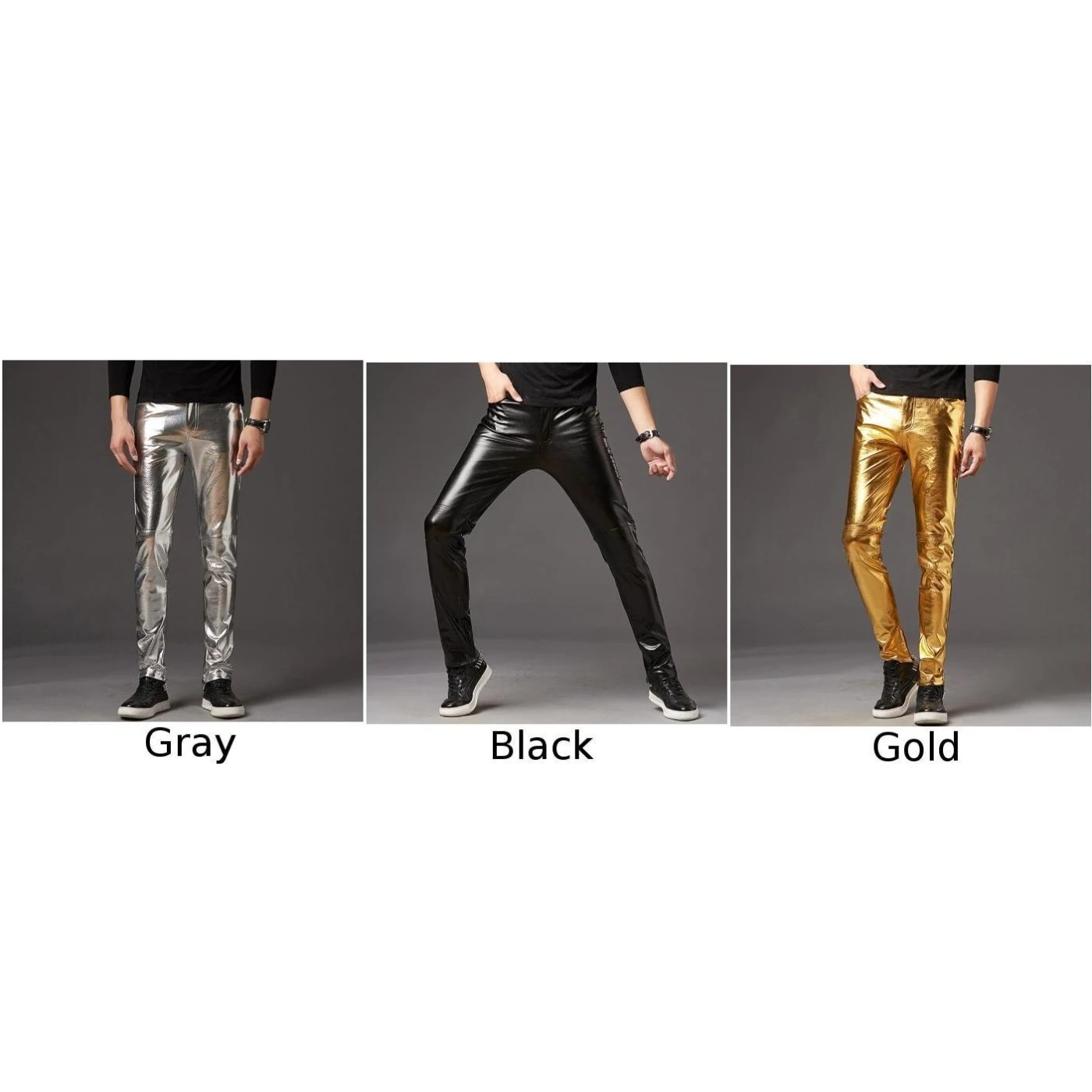 Мужские брюки из искусственной кожи блестящие штаны стрейч костюм для