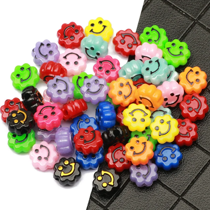 

Разноцветные акриловые бусины 10 мм, россыпью, бусины-разделители со смайликом для ожерелья, браслета, аксессуары для «сделай сам», Детские б...