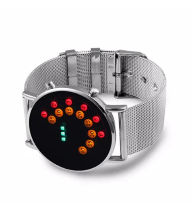Случайная Мода Binary Horloge Mannen часы Мужские Цифровые Часы светодиодный часы из нержавеющей стали уникальные бинарные часы - Цвет: colorful lights