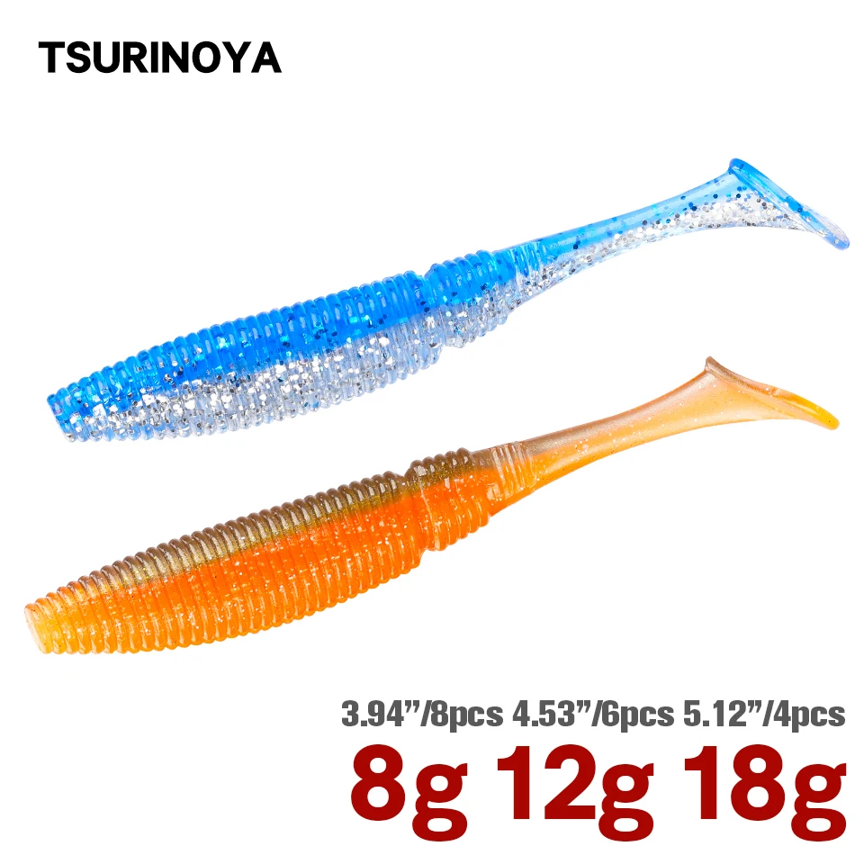 

TSURINOYA Fishing Lures 100mm 115mm 130mm T Tail Wobblers Carp Fishing Soft Lures Silicone Artificial Carp Bass Plastic Baits