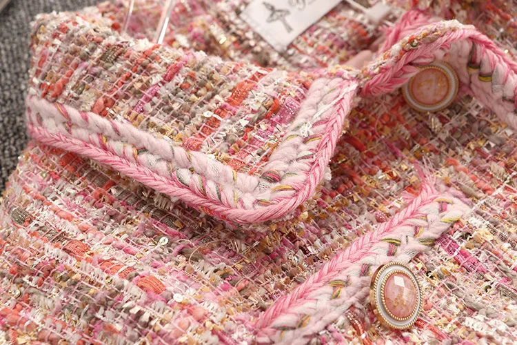 Женский твидовый комплект однобортный короткий пиджак с длинным рукавом и