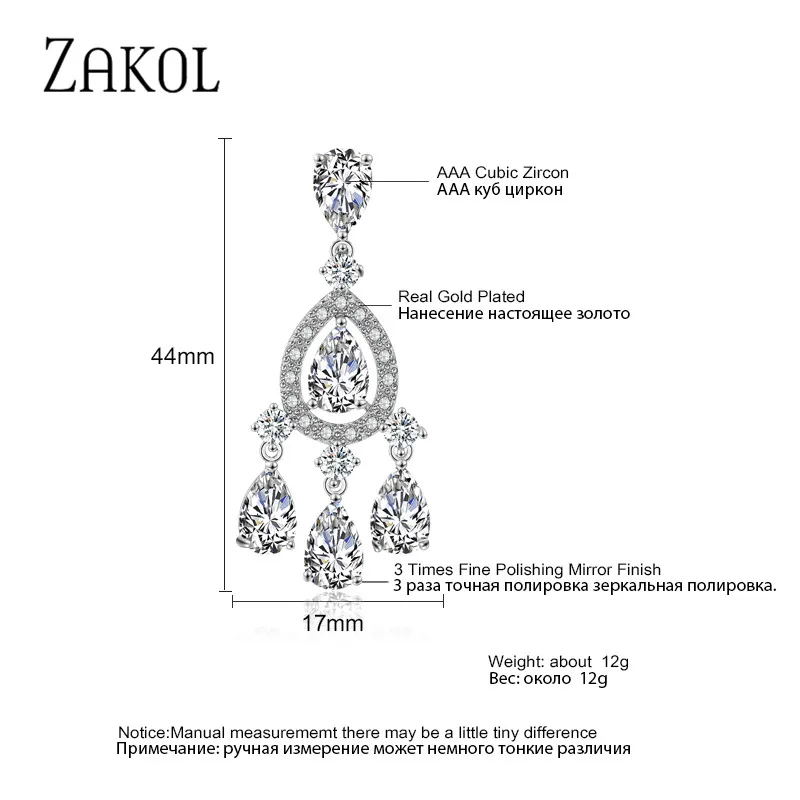 

ZAKOL Vintage Elegant Chandelier Cubic Zirconia Dangle Earrings For Women Fashion Crystal Bridal Wedding Jewelry Dropshipping