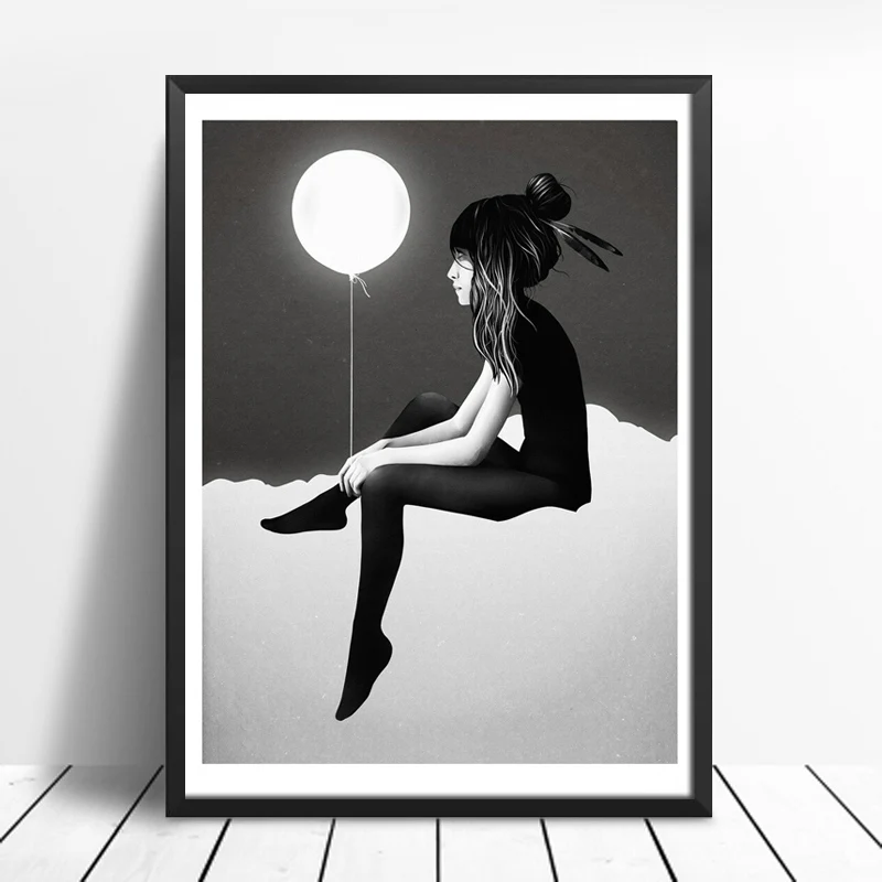 Черно белая портретная печать для девочек постер и на холсте декора гостиной