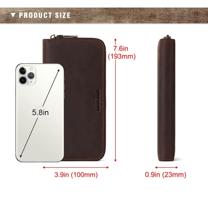 

Retro Men Genuine Leather Long Wallet Card Phone Holder Organizer Zipper Coin Purse Fashion Carrier Holster Carrying