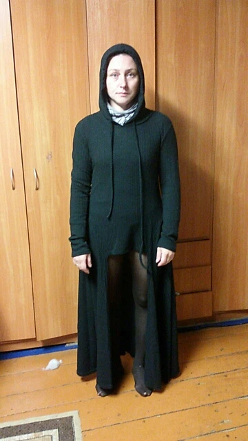 Женское платье с капюшоном черное Повседневное средней длины большие размеры 2019