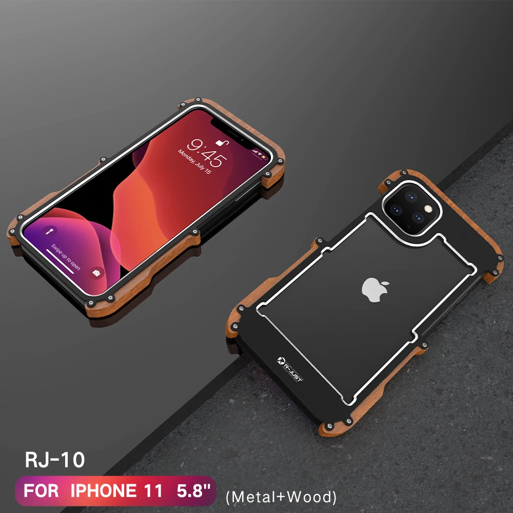 Металлическая алюминиевая древесина чехол для iPhone 11 iPhone 11 Pro Max чехол для iPhone 11 Pro максимальный Чехол ударопрочный чехол для телефона роскошный - Цвет: black