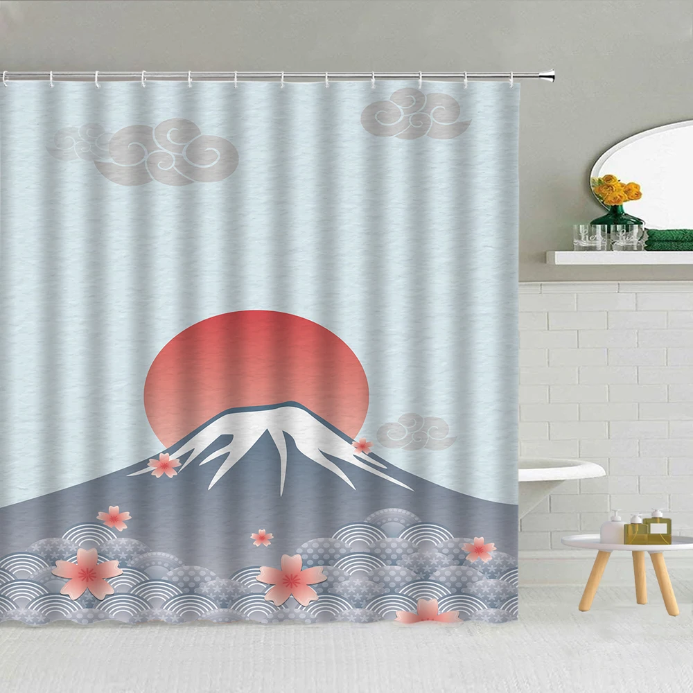 Японская 3d-занавеска для душа с рисунком самурайского крепления волны Fuji