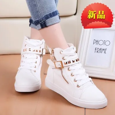 

raised shoes zipper Inner canvas rivet leopard print flower belt buckle high side leisure sports women's shoes size 41