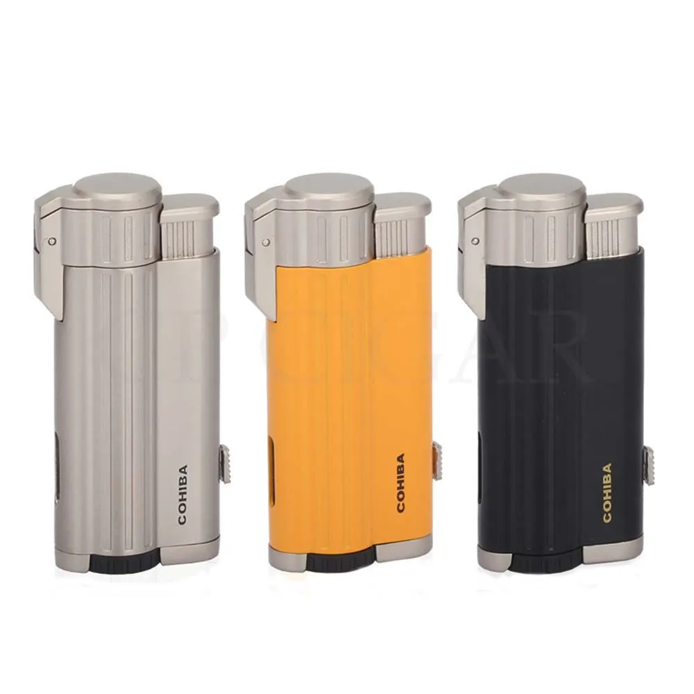 COHIBA фонарь зажигалка газ Бутан металлические зажигалки для сигар 3 струи