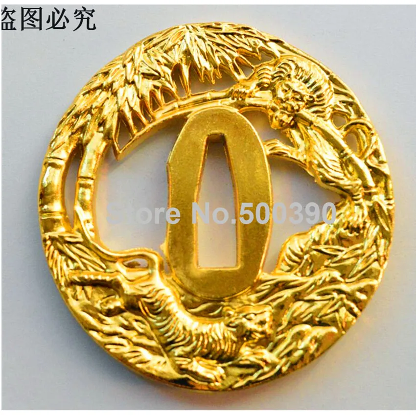 Красивый золотой сплав тигровый бамбук Tsuba Guard для японского стандарта высокое