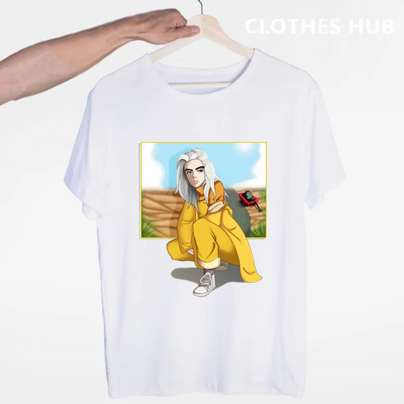 Billie Eilish футболка с круглым вырезом и короткими рукавами Летняя Повседневная модная футболка унисекс для мужчин и женщин - Цвет: Зеленый