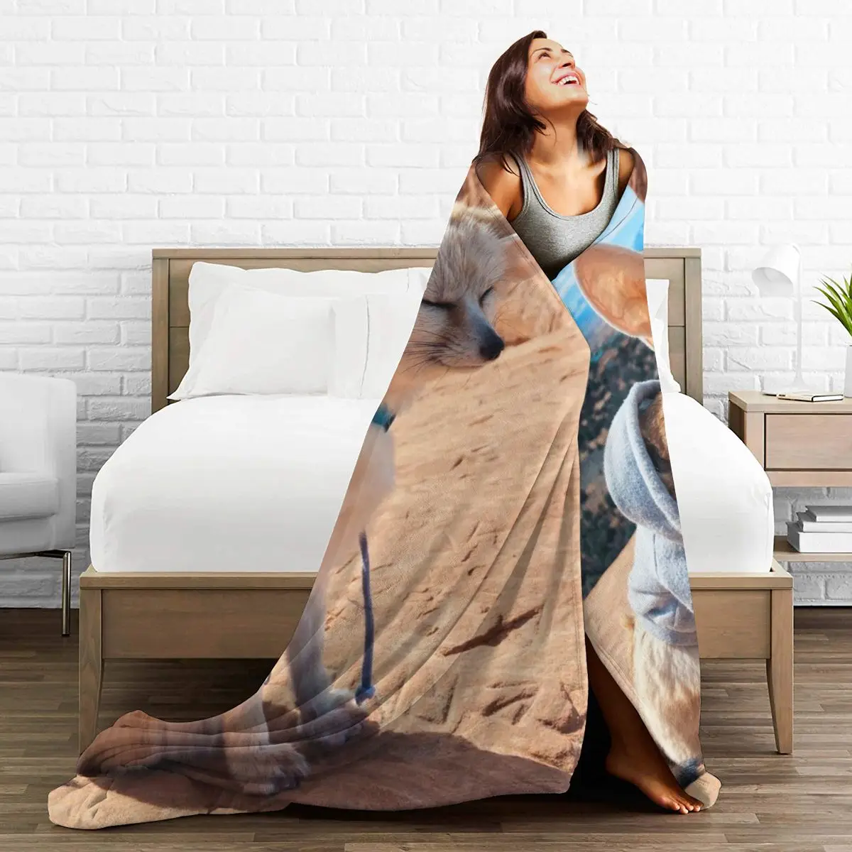 

animal Fox 3D printing printed blanket bedspread blanket retro bedding square picnic wool soft blanket