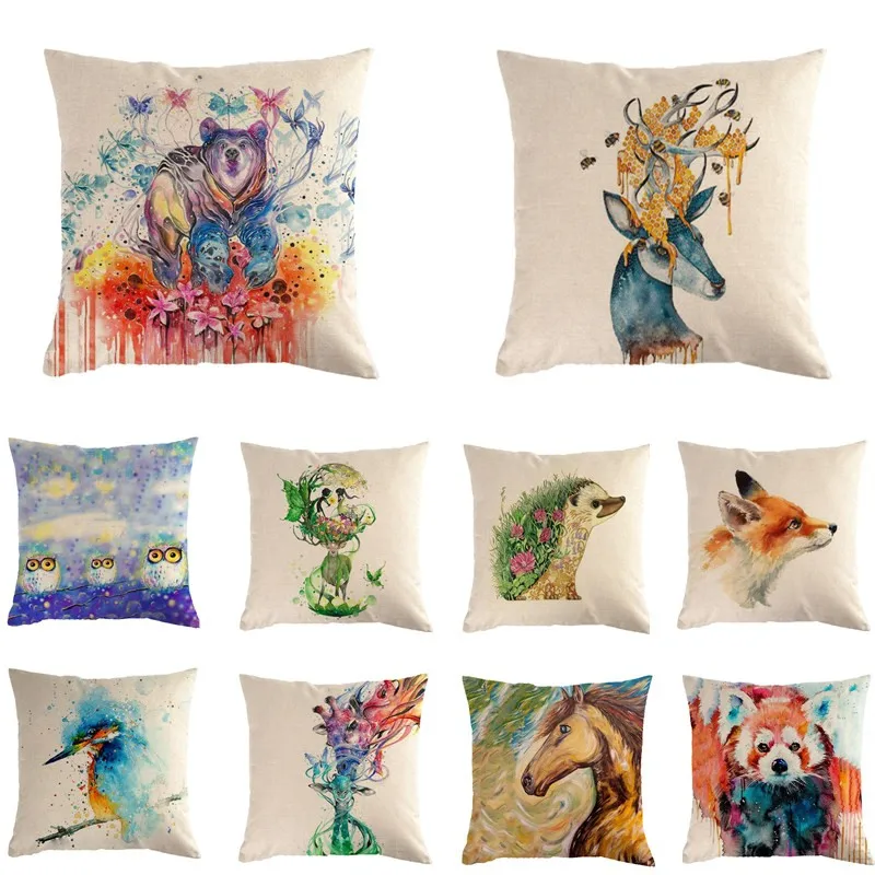 

Colorful Animal Bird Bear Horse Hedgehog Cushion Case Pillows Living Room Home Decor Throw Cushion Cover Rectangle Cotton Blend