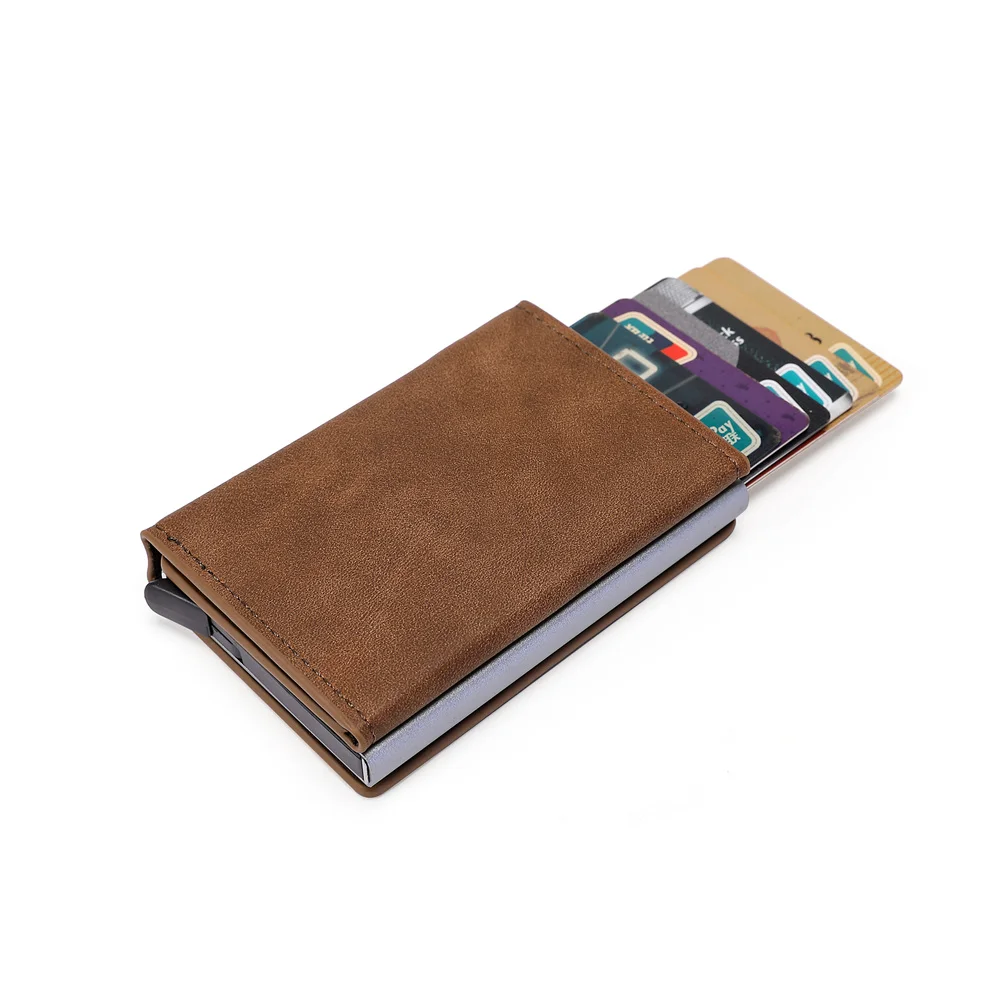 

Anti-theft Business Bank Card Holder Small Rfid Leather Wallet Man Magnet Purse fit for 6 Cards Case