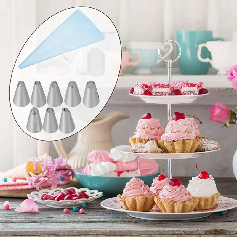 

10pcs DIY Blue/Pink/White Cake Cookie Decorating Tools Set Icing Piping Cream Pastry Bag+Cake Nozzle+Pastry Tips Converter