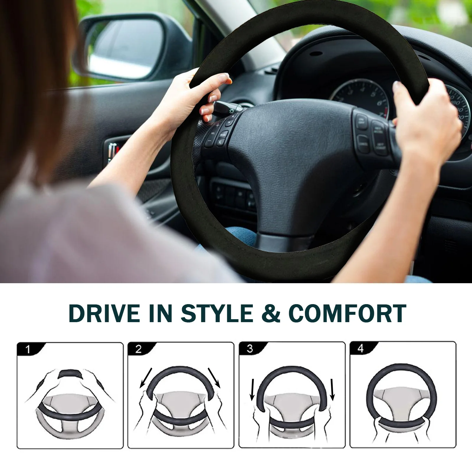 

1 set DC 12V Car Electric Heating Steering Wheel Cover 38cm Steering Wheel Winter Heated Suede Fabric Car Accessories