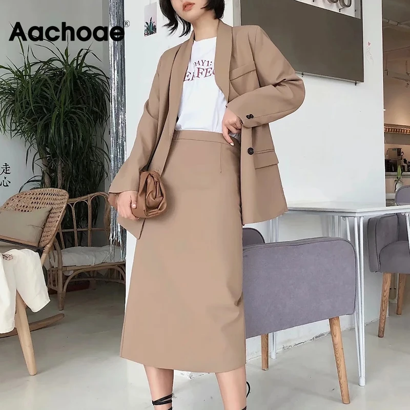 Aachoae однотонный Элегантный женский комплект 2 шт. Двубортный повседневный