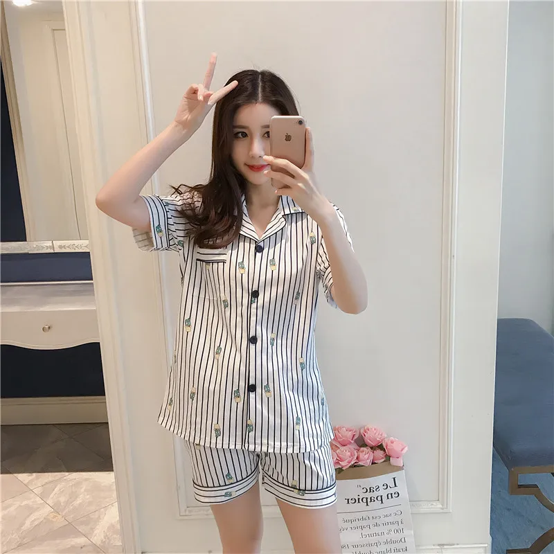 Пижама женская хлопковая с коротким рукавом в полоску | Женская одежда