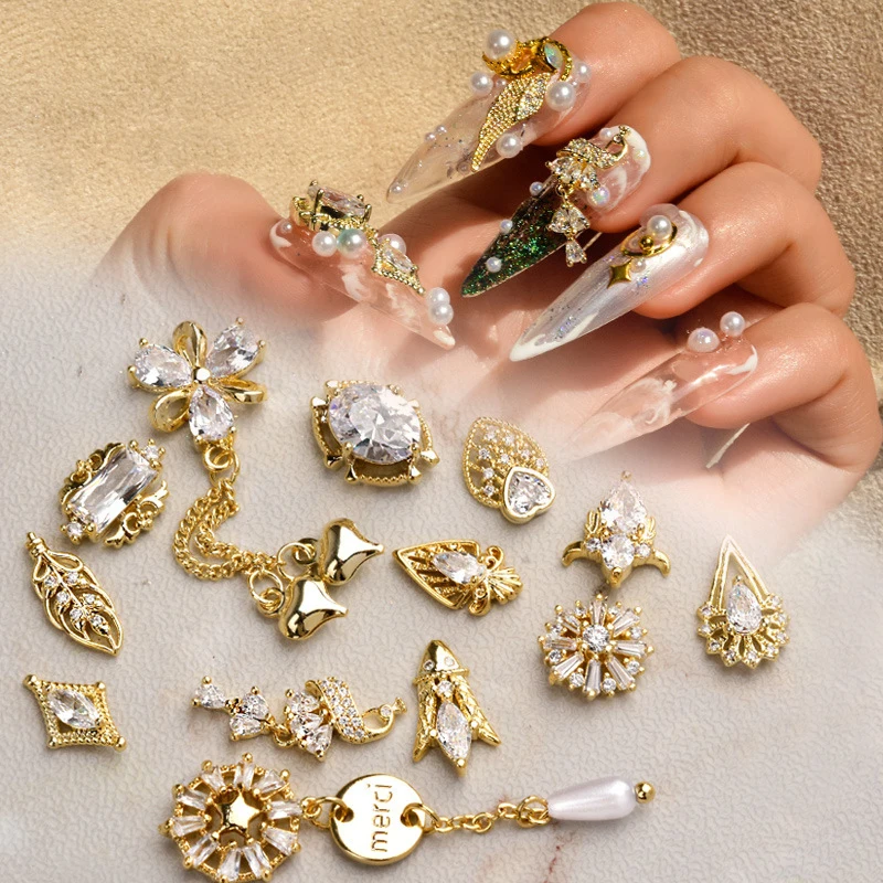 1 шт. золотистые металлические стразы для дизайна ногтей в комплекте цепочка с