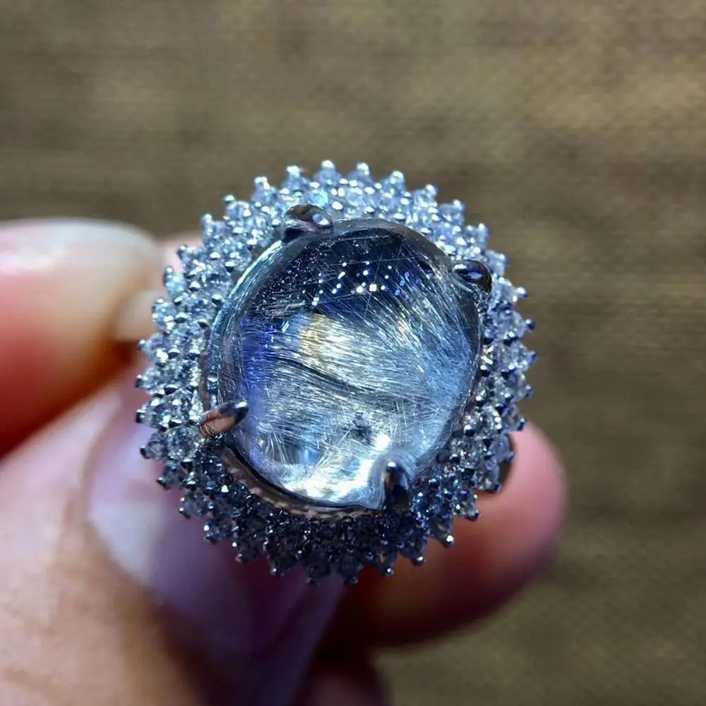 Регулируемое кольцо из натурального брукита рутилированного кварца с