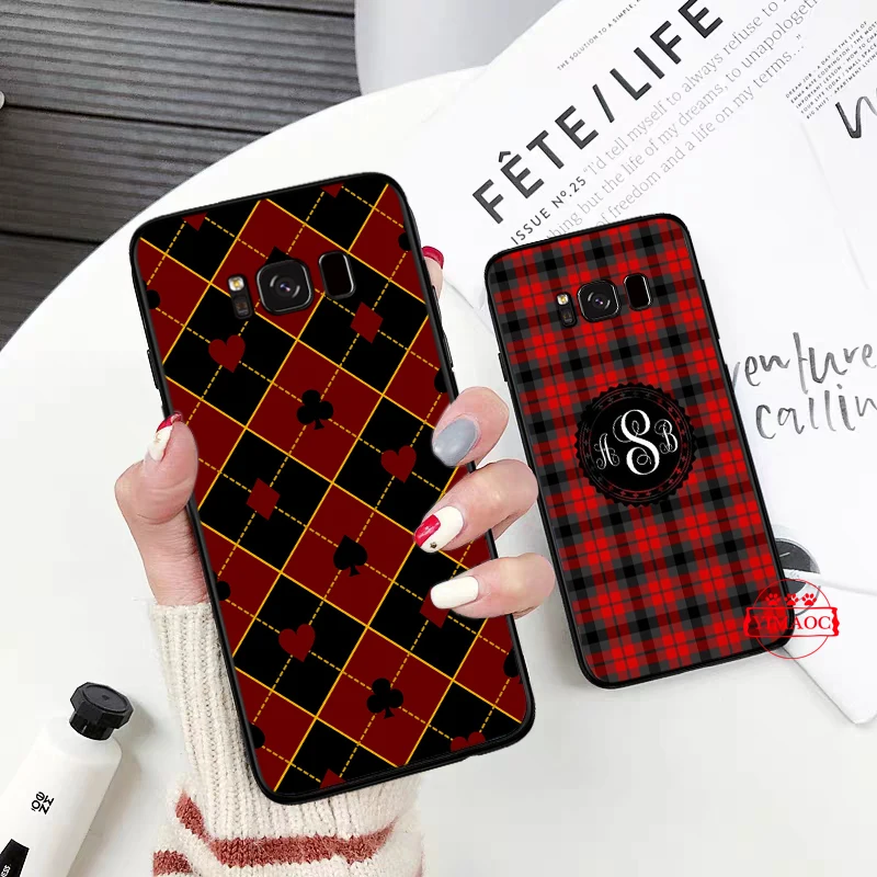 Красно-черную клетку мягкий силиконовый чехол для samsung S6 S7 край S8 S9 S10 Plus Note 8 9 10 M10