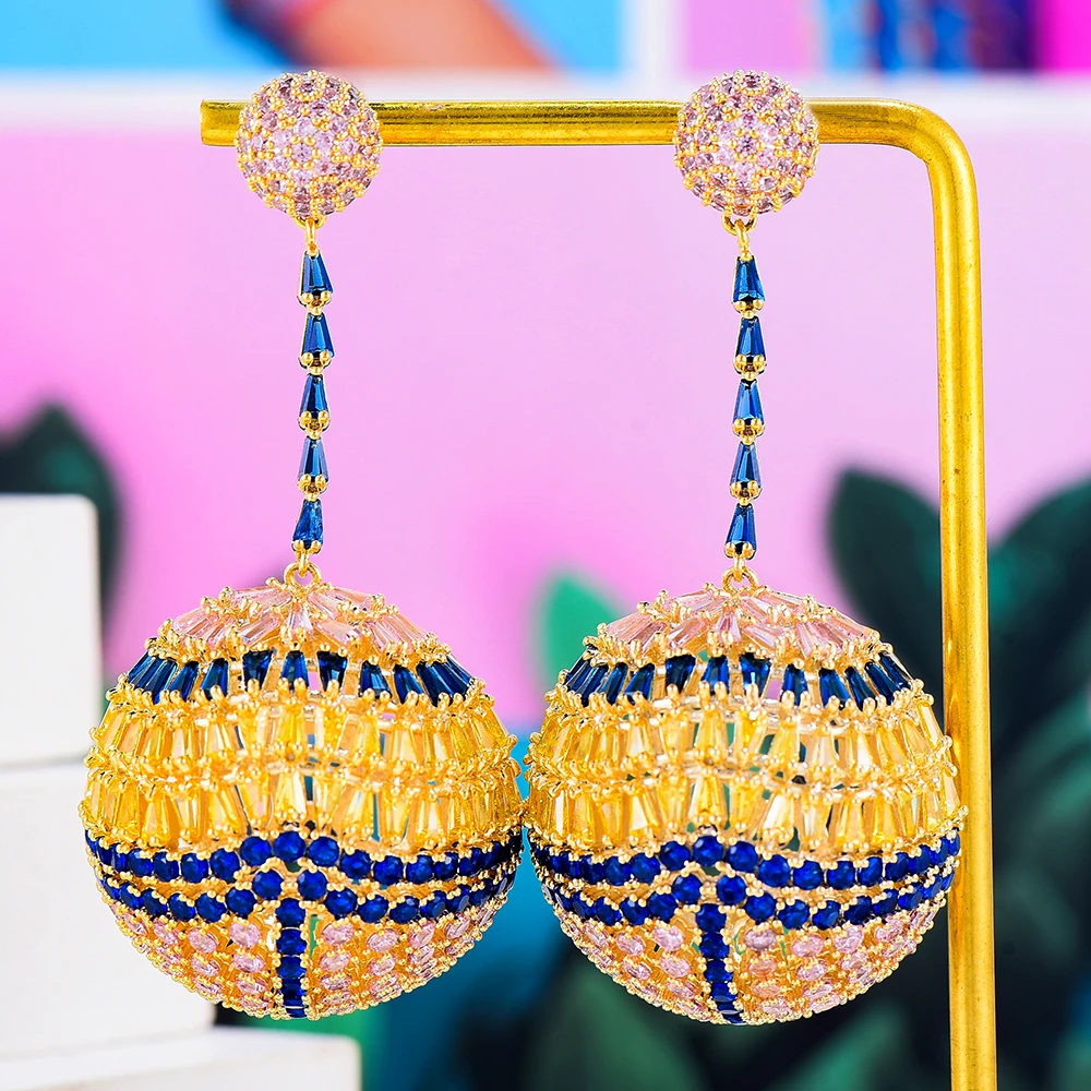 

Kellybola Gorgeous Full Cubic Zircon Hollow Ball Pendant Earrings Dubai African Ladies Wedding Anniversary High Quality Jewelry