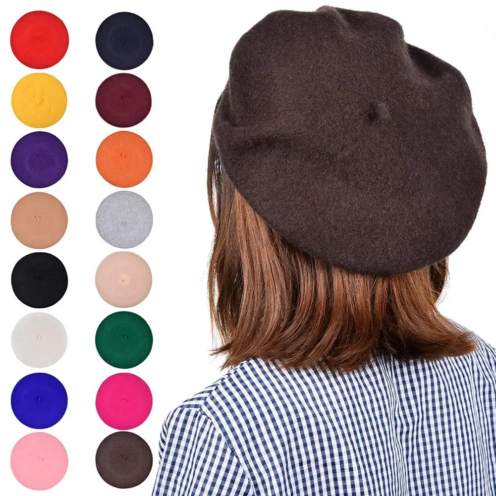 

Solid Color Women Girl Beret French Artist Warm Wool Winter Beanie Hat Female Sunscreen Hats Painter Tour Hats Free Size