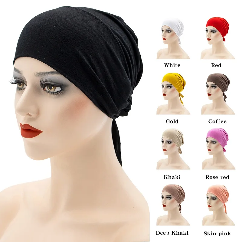 

2022 Hot Sale Islamic Hat Women Elastic Multi Color Bandage Muslim Bottoming Hat
