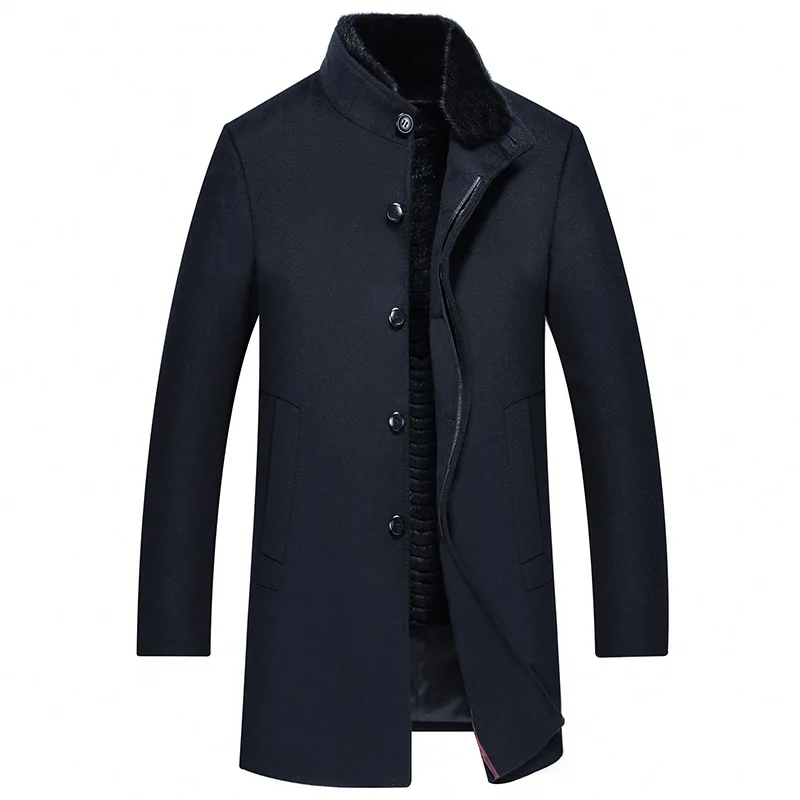 AZ- 8875 dark blue Aismz роскошное качество зима 90% белый утиный длинный пуховик Мужская шерстяная норка с кашемиром меховым воротником деловая Повседневная Толстая теплая куртка - Цвет: AZ- 8875 dark blue