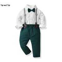 top and top children boys formal clothing set toddler boy gentleman long sleeve white shirtsuspenders pants clothes outfits